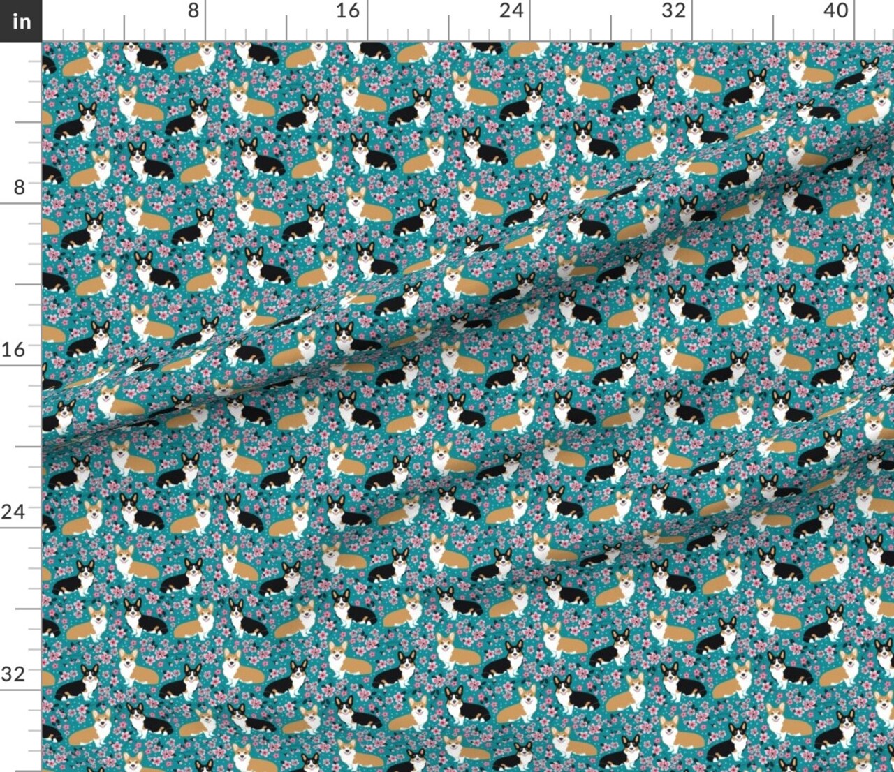 Corgi Spring Florals Cherry Blossom Japan Corgis Welsh Summer Puppy Pet Portrait Custom Printed Fabric by Spoonflower Various Fabrics by the Yard or Fat Quarter